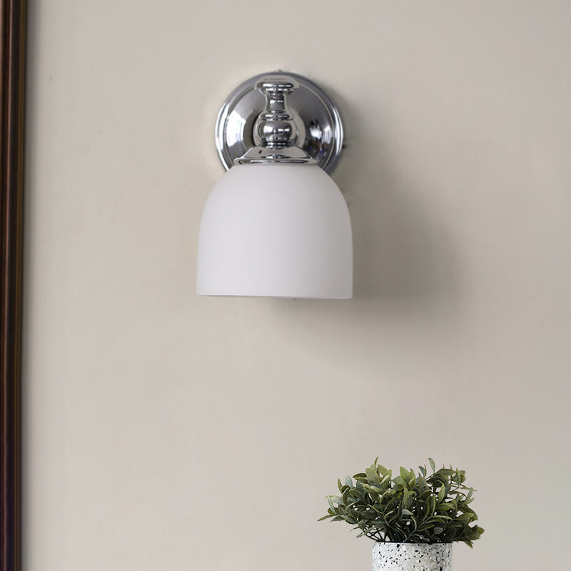 Milk White Glass Bell Wall Sconce: Traditional Indoor Lamp With 1/2-Bulb Chrome Mount