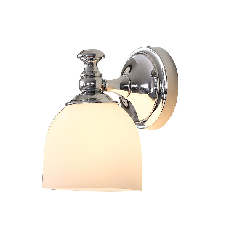 Milk White Glass Bell Wall Sconce: Traditional Indoor Lamp With 1/2-Bulb Chrome Mount
