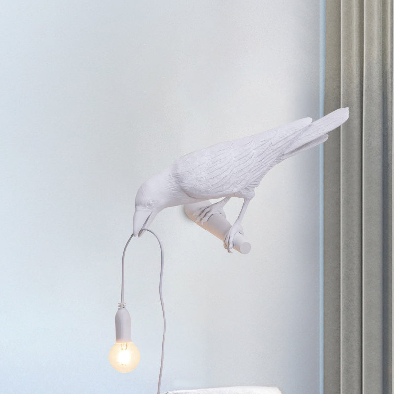 Bird Shape Wall Mount Light - Country Style Resin Sconce Lamp (White/Black Finish) With 1 Bulb