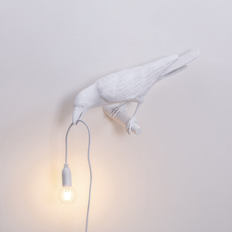 Bird Shape Wall Mount Light - Country Style Resin Sconce Lamp (White/Black Finish) With 1 Bulb