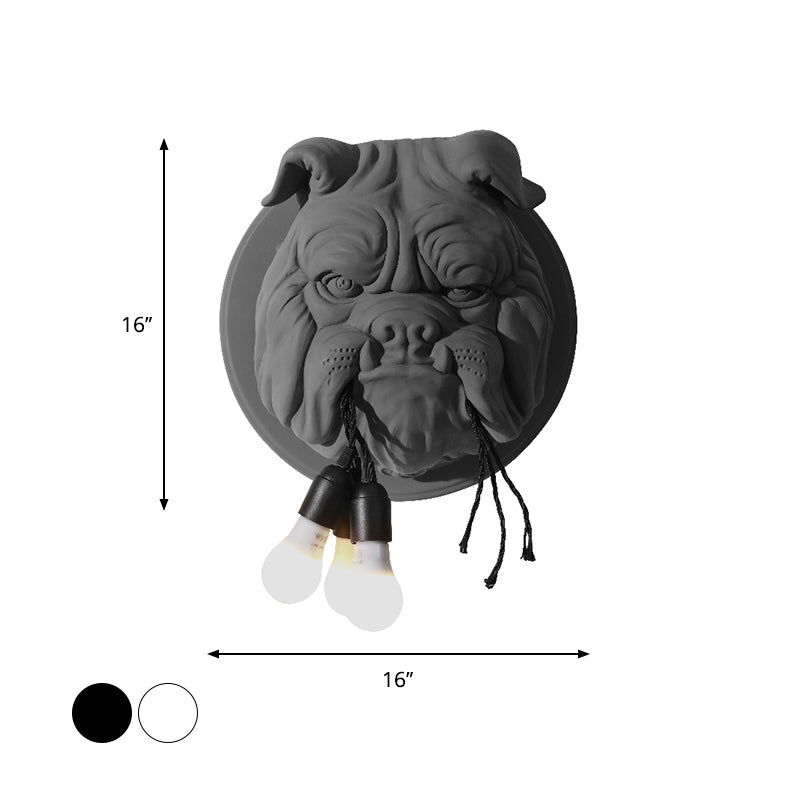 Nordic Bulldog Resin Sconce Wall Lamp - White/Black 3 Heads For Living Rooms