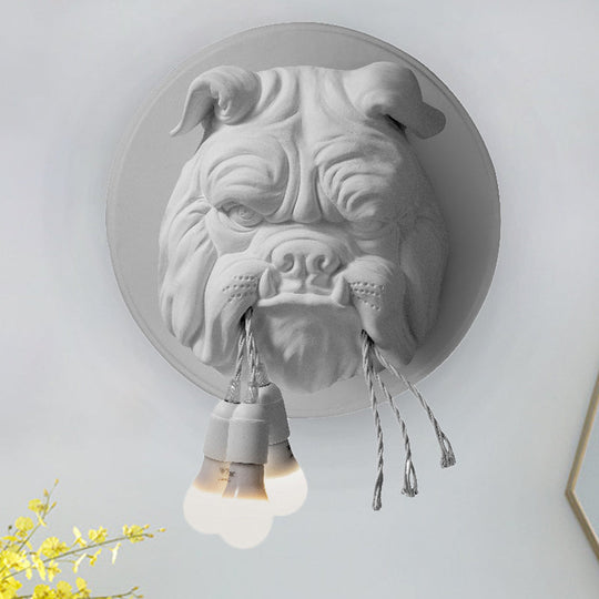 Nordic Bulldog Resin Sconce Wall Lamp - White/Black 3 Heads For Living Rooms White