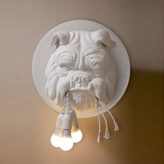 Nordic Bulldog Resin Sconce Wall Lamp - White/Black 3 Heads For Living Rooms