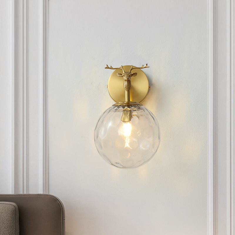Vintage Brass Wall Sconce With Clear Water Glass Shade - Indoor Lamp Fixture