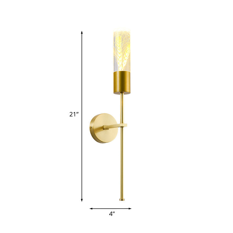 Brass Pencil Arm Led Wall Mounted Lamp With Traditional Ear Of Wheat Deco