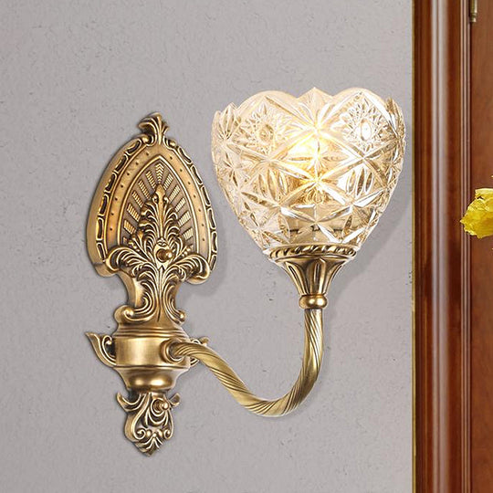 Brass Domed Colonial Wall Light With Textured Opal Glass - 1 Fixture
