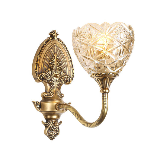 Brass Domed Colonial Wall Light With Textured Opal Glass - 1 Fixture