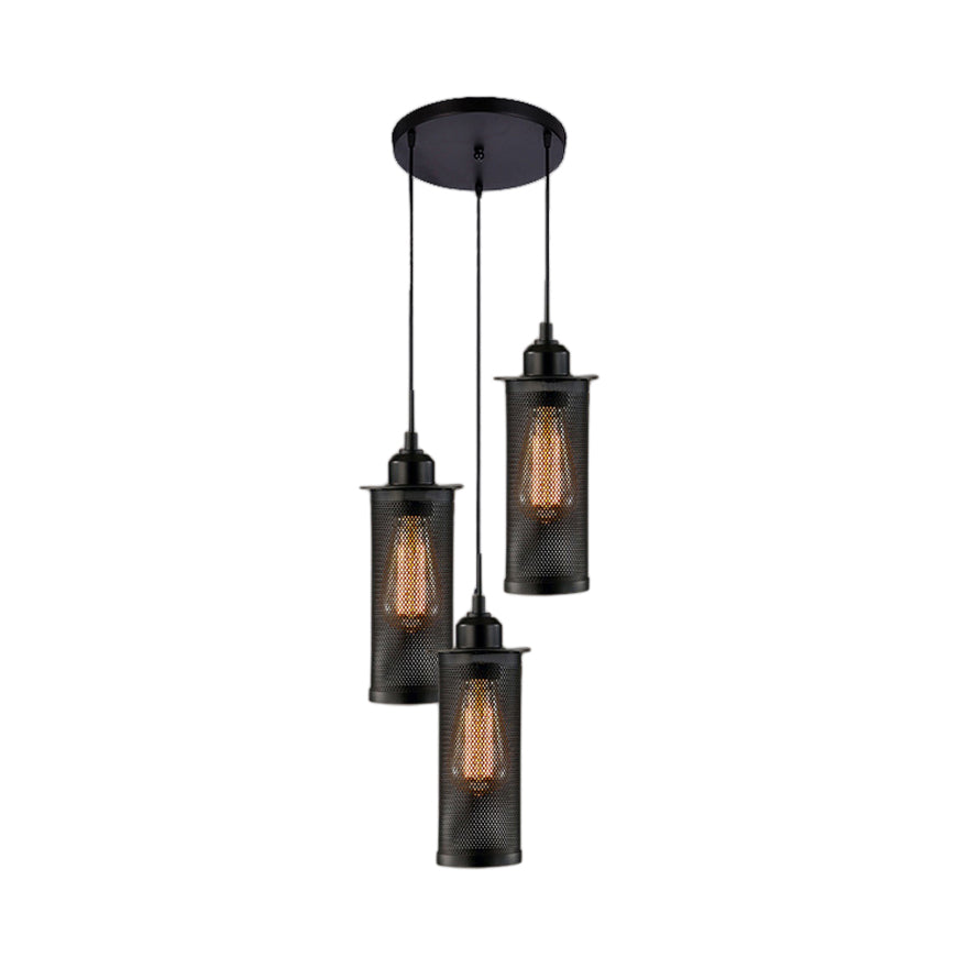 Vintage 3/8 Bulbs Pendant Light With Mesh Shade - Stylish Kitchen Ceiling Fixture In Black