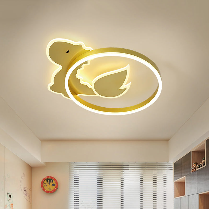 Dinosaur Led Flush Mount Ceiling Lamp For Baby Room In Warm/White Light - Cartoon Acrylic Gold