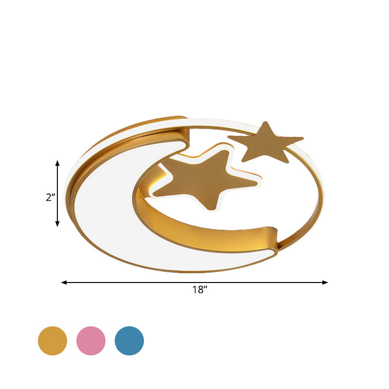 Contemporary Acrylic Flushmount Light For Kids Bedroom - Crescent And Star Design In Pink/Gold/Blue