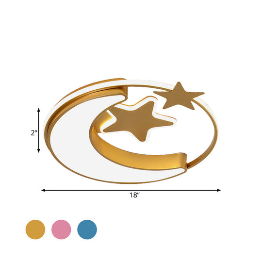 Contemporary Acrylic Flushmount Light For Kids Bedroom - Crescent And Star Design In Pink/Gold/Blue