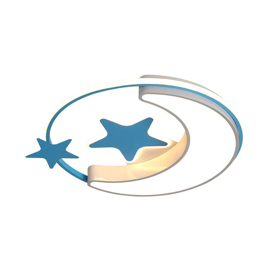 Contemporary Acrylic Flushmount Light For Kids Bedroom - Crescent And Star Design In Pink/Gold/Blue