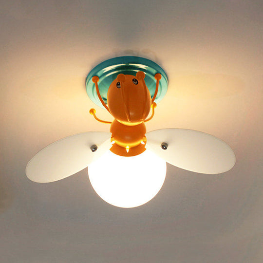 Kids Firefly Orange Glass Semi Flush Ceiling Light For Corridor