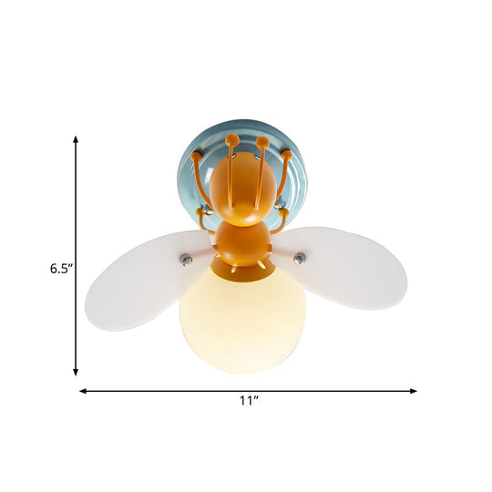 Kids Firefly Orange Glass Semi Flush Ceiling Light For Corridor