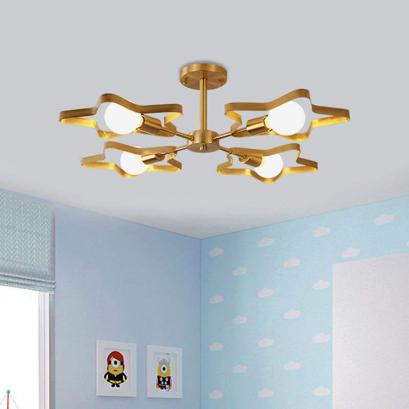 Kid Gold Pentagram Semi Flush Ceiling Light With Metal Frame - 3/4/5 - Head Flushmount