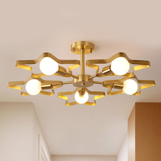 Kid Gold Pentagram Semi Flush Ceiling Light With Metal Frame - 3/4/5 - Head Flushmount 5 /