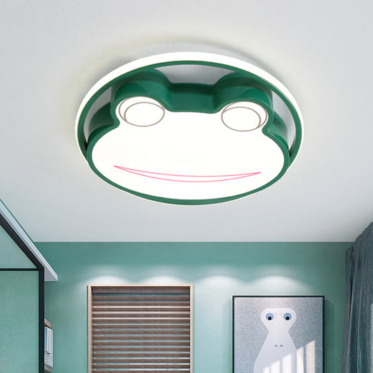 Frog Cartoon Thin Flush Mount Acrylic Nursery Led Ceiling Lamp In Green Warm/White Light / White