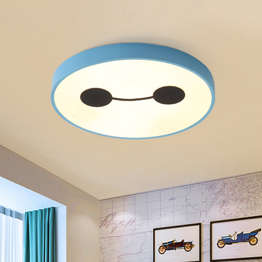 Cartoon Character Led Flush Mount Ceiling Light In Blue With Warm/White Lighting