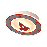 Rocket Led Ceiling Light For Boys Room - Acrylic Flush Mount Fixture In Blue/Red