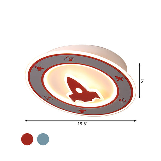 Rocket Led Ceiling Light For Boys’ Room - Acrylic Flush Mount Fixture In Blue/Red