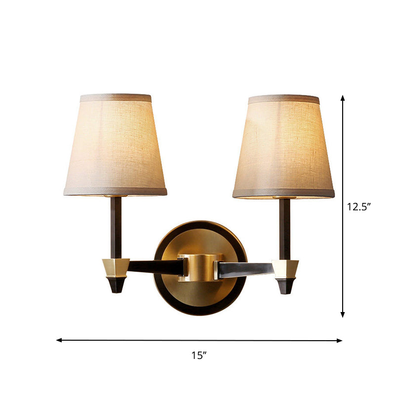 Fabric Conic Wall Light Sconce - Country Style 1/2-Head Living Room Lighting In Black