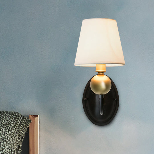 Tapered Fabric Wall Sconce Light - Rustic Bedroom Mount Lighting In White/Beige