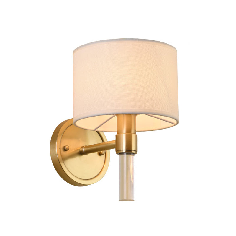 Rustic Wall Mounted Lamp With Fabric Drum Shade - Brass Sconce Lighting For Living Room