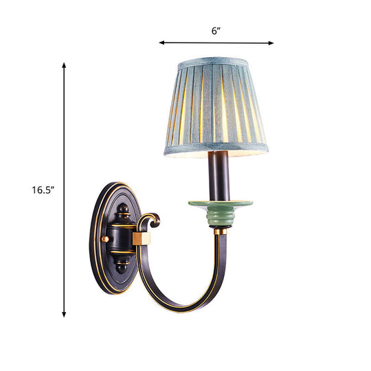 Modern Black Pleated Lampshade Wall Sconce With Twisted Arm For Bedroom