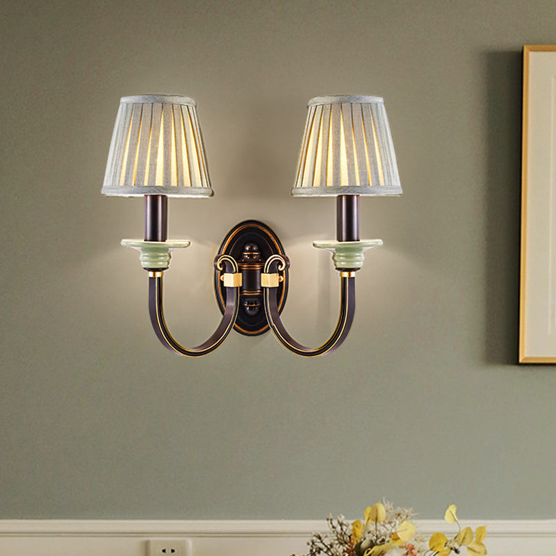 Modern Black Pleated Lampshade Wall Sconce With Twisted Arm For Bedroom