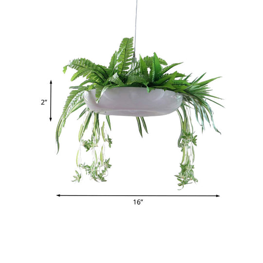 Warehouse Donut Pendant Light In White With Green Vine Deco - Metallic Suspension Lighting