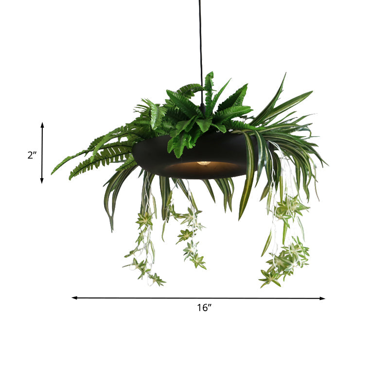 1-Head Green Metal Pendant Light Kit With Fern Plant Design - Ceiling Hang Fixture For Warehouse