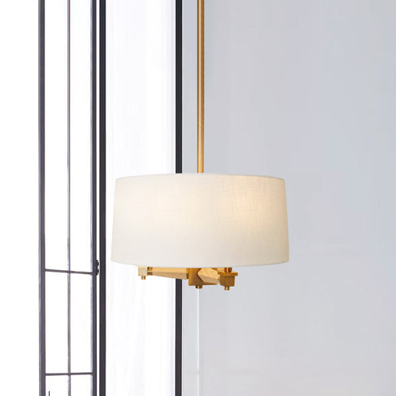 Farmhouse Fabric Drum Chandelier 3 Bulb Ceiling Suspension Light