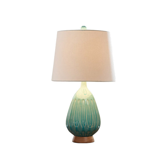 Green Ceramic Teardrop Table Lamp With Countryside Charm And Night Light Feature