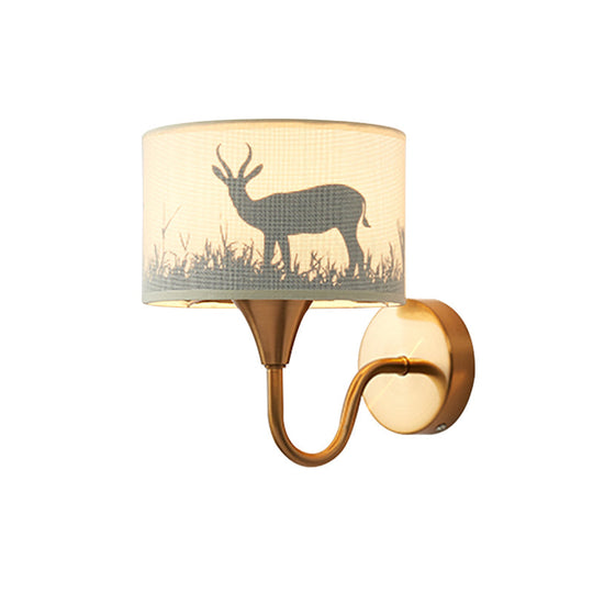 Deer/Leaf Pattern Brass Wall Sconce With Gooseneck Arm For Classic Bedroom Lighting