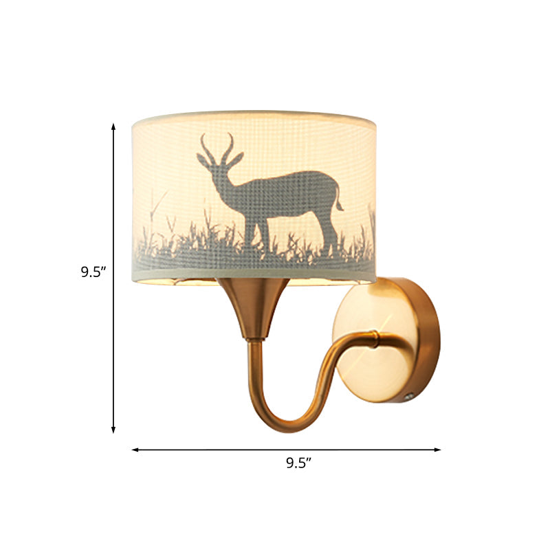 Deer/Leaf Pattern Brass Wall Sconce With Gooseneck Arm For Classic Bedroom Lighting