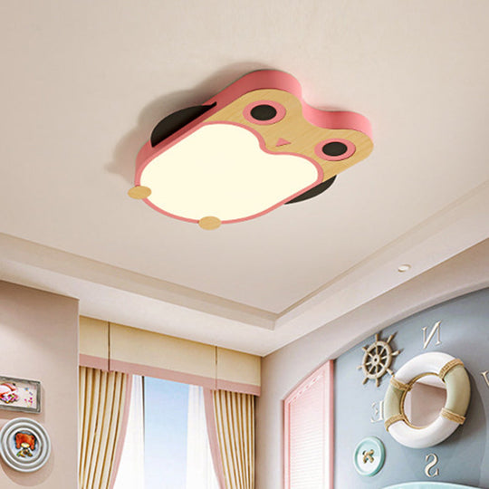 Cartoon Owl Led Flush Mount Lamp For Child Room - Thin Iron Ceiling Light In White/Pink/Blue With