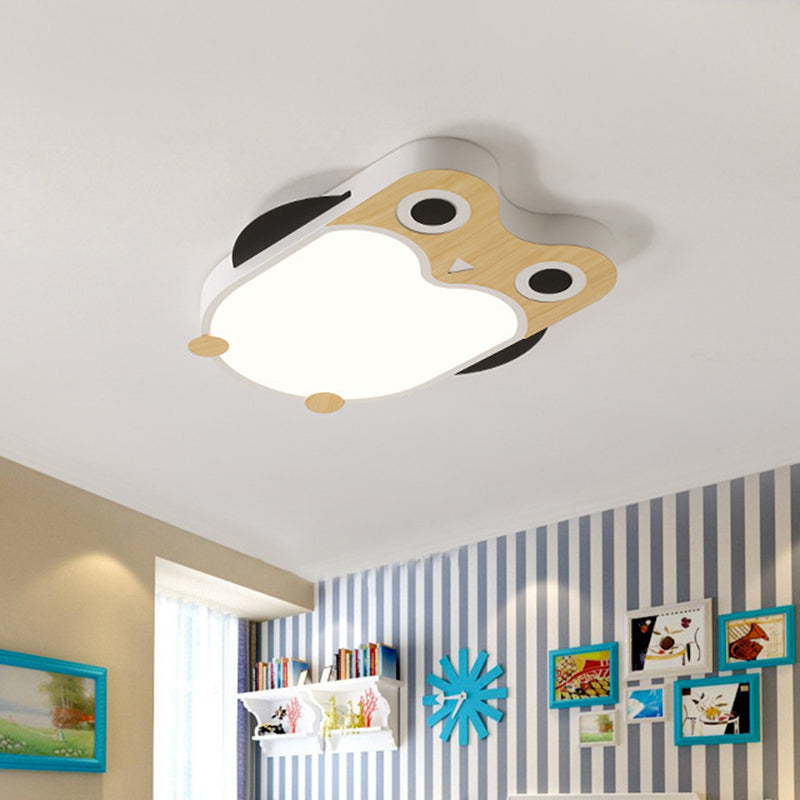 Cartoon Owl Led Flush Mount Lamp For Child Room - Thin Iron Ceiling Light In White/Pink/Blue With