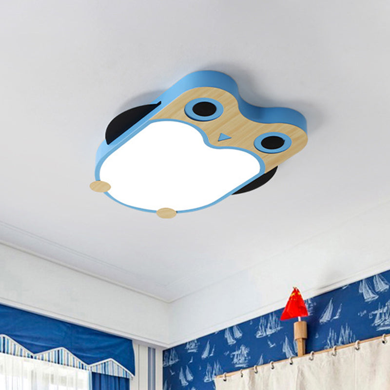 Cartoon Owl Led Flush Mount Lamp For Child Room - Thin Iron Ceiling Light In White/Pink/Blue With
