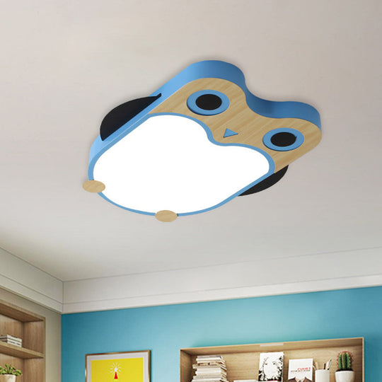 Cartoon Owl Led Flush Mount Lamp For Child Room - Thin Iron Ceiling Light In White/Pink/Blue With