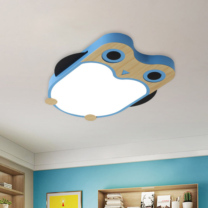Cartoon Owl Led Flush Mount Lamp For Child Room - Thin Iron Ceiling Light In White/Pink/Blue With