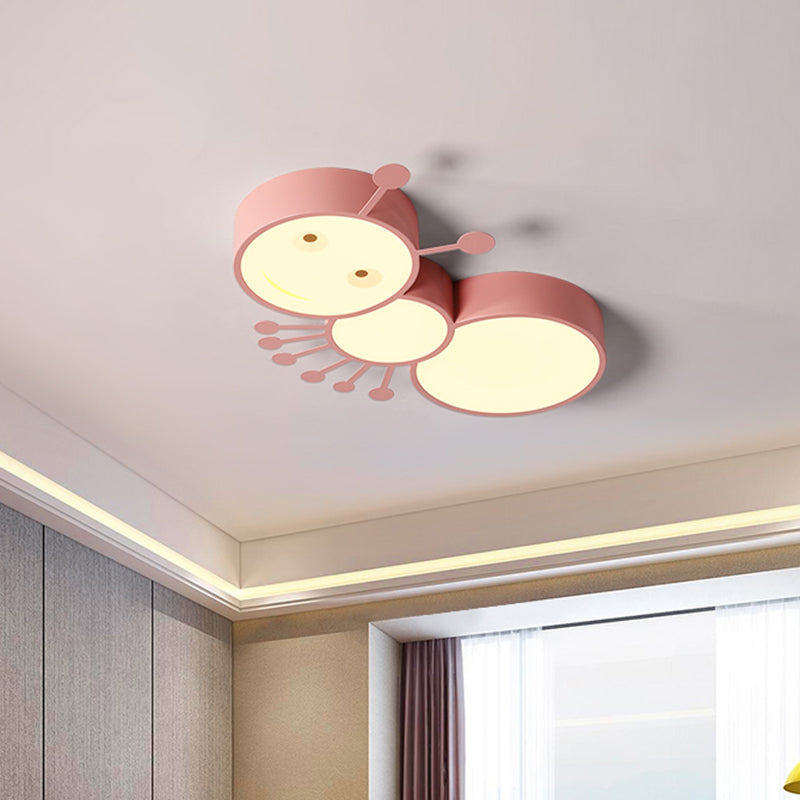 Ant Baby Led Ceiling Lamp In White/Pink/Blue - Cartoon Iron Flush Mount Lighting