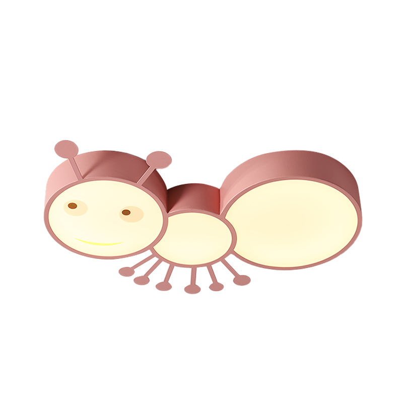 Ant Baby Led Ceiling Lamp In White/Pink/Blue - Cartoon Iron Flush Mount Lighting