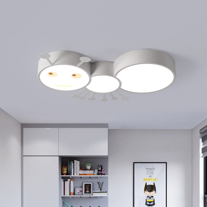 Ant Baby Led Ceiling Lamp In White/Pink/Blue - Cartoon Iron Flush Mount Lighting