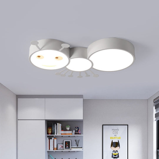 Ant Baby Led Ceiling Lamp In White/Pink/Blue - Cartoon Iron Flush Mount Lighting
