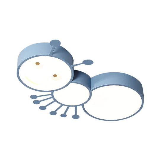 Ant Baby Led Ceiling Lamp In White/Pink/Blue - Cartoon Iron Flush Mount Lighting