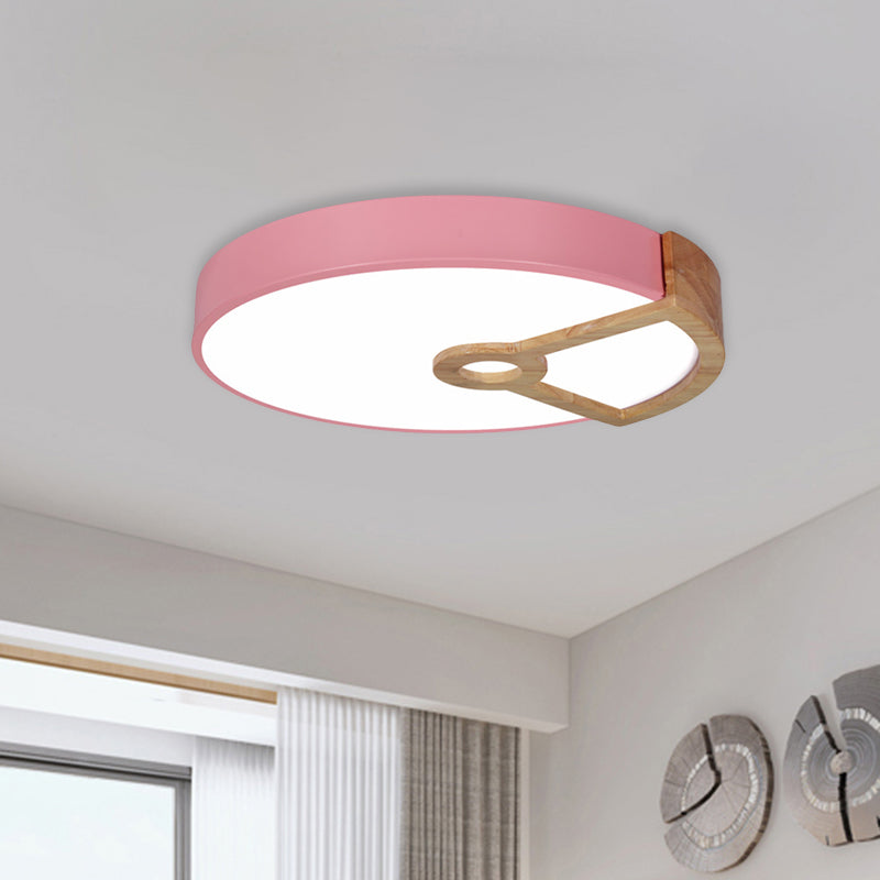 Macaron White/Pink/Blue-Wood Led Ceiling Light Fixture For Bedroom - Splicing Round Acrylic Flush