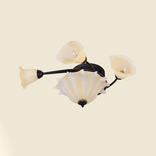 Countryside Whirled Frosted Glass Flush Mount Ceiling Lighting In Black - 3 - Light Lamp