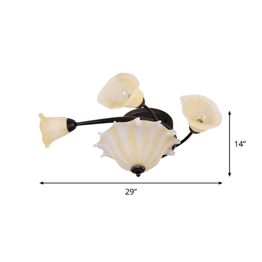 Countryside Whirled Frosted Glass Flush Mount Ceiling Lighting In Black - 3 - Light Lamp