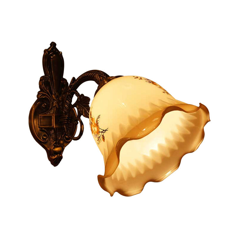 Hand Blown Opal Glass Bell Sconce Flower Wall Mounted Light In Bronze