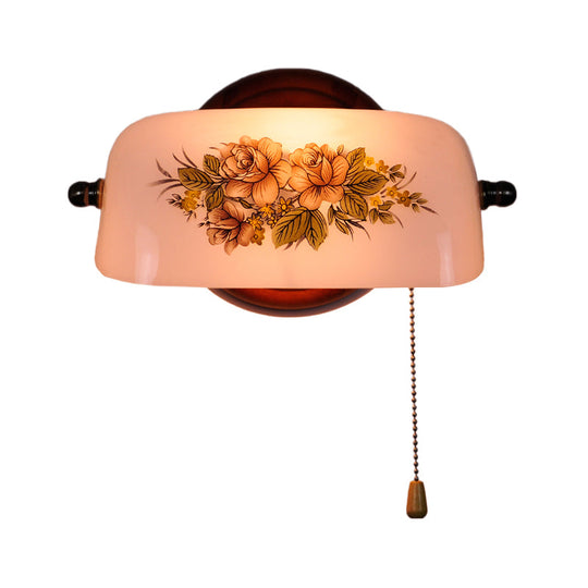 Floral Pattern Wall Light - American Garden Style With Pull Chain